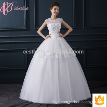 Alibaba cheap sleeveless puffy ball gown lace applique wedding dress